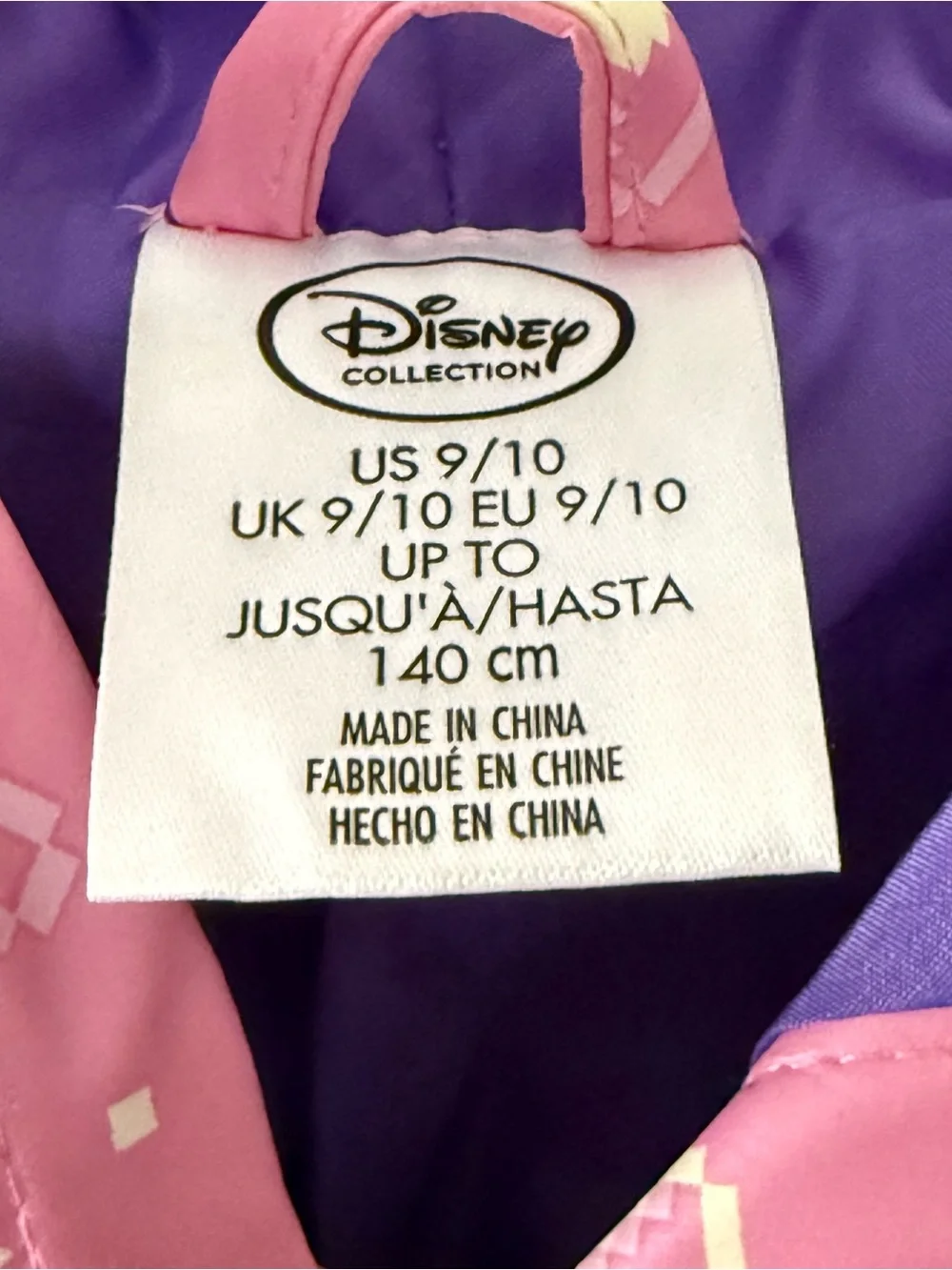 Disney Collection Minnie Mouse Hooded Rain Coat Bow Pink/Purple Girls 9/10